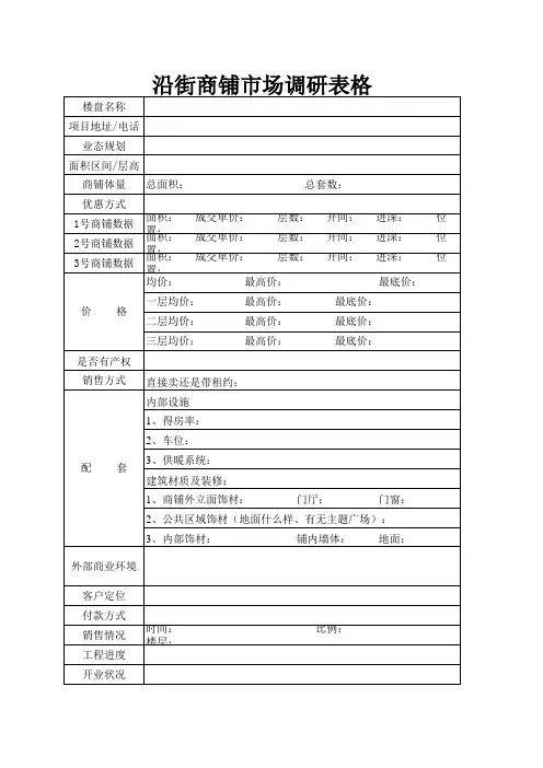 商铺市调表格