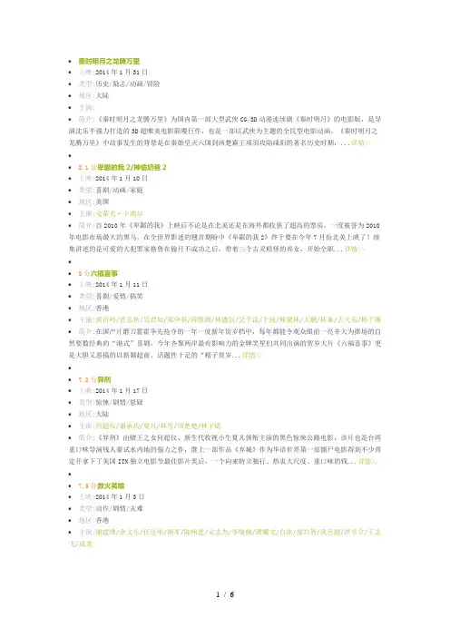 2014年1月电影