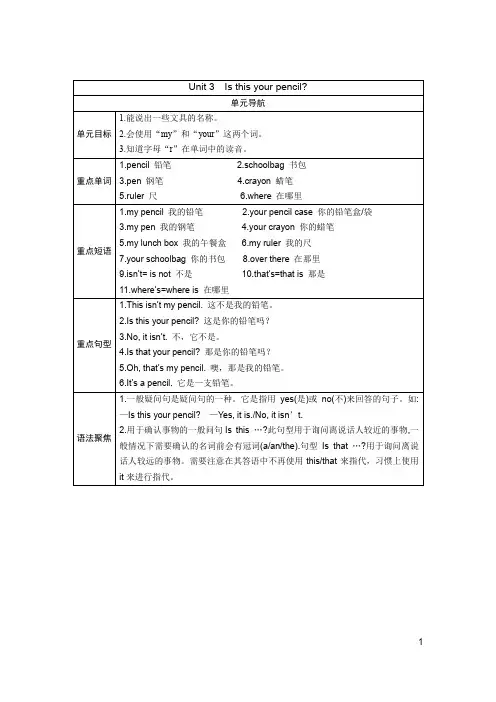 译林版三年级英语下册Unit 3 单元导航