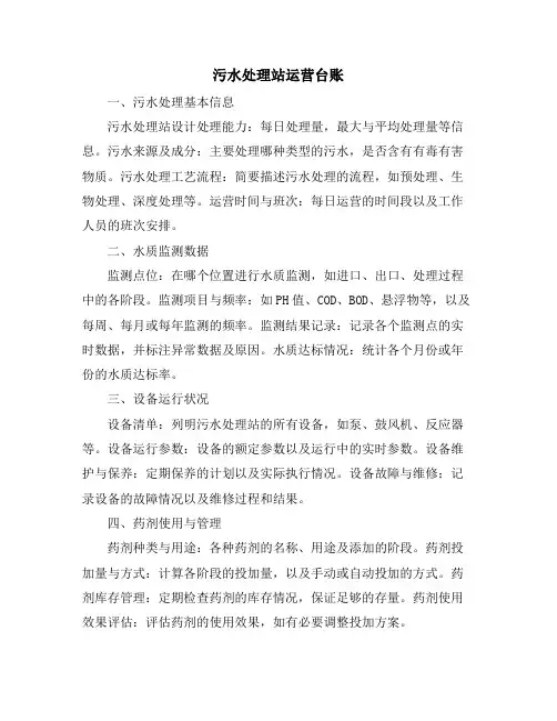 污水处理站运营台账