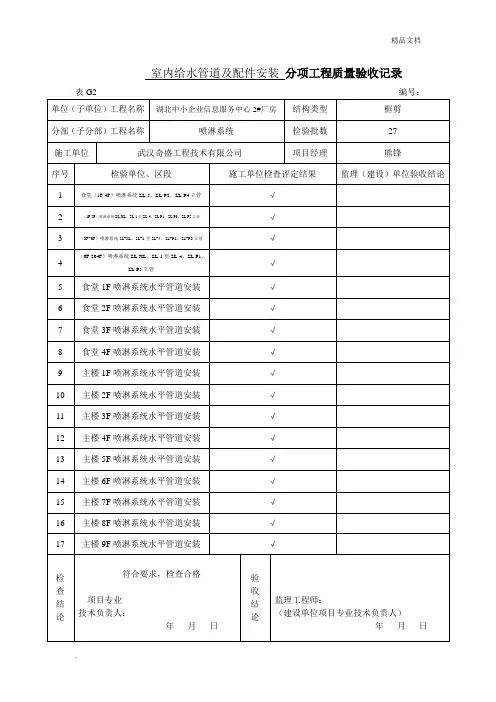 消防分项工程质量验收记录