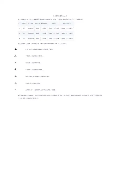 文献综述整理excel