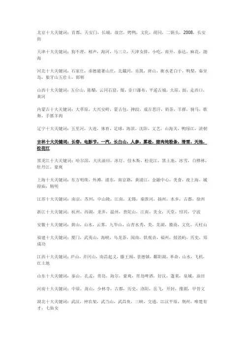 中国34个省份10大关键词