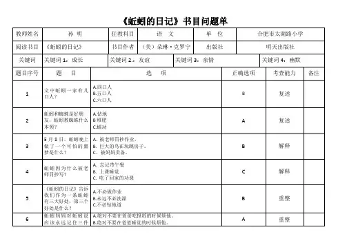 太湖路小学孙明《蚯蚓的日记》问题单