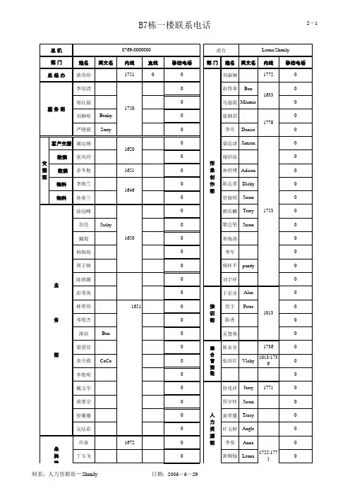 通讯录Excel模板