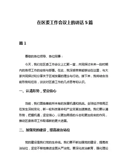 在区委工作会议上的讲话5篇