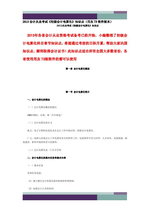 2013会计从业考试电算化知识点
