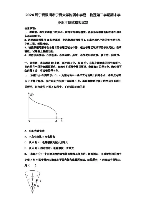 2024届宁夏银川市宁夏大学附属中学高一物理第二学期期末学业水平测试模拟试题含解析