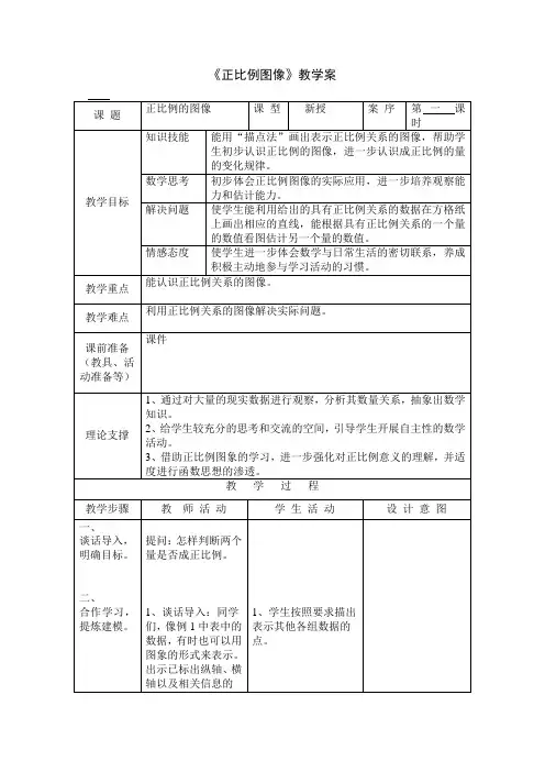 小数六下《正比例图像》教案+反思+实录