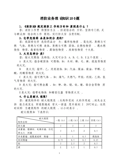 消防业务理论知识100题