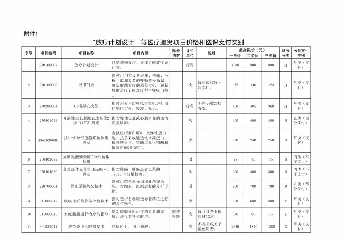 2024云南省“放疗计划设计”等医疗服务项目价格和医保支付类别(2)