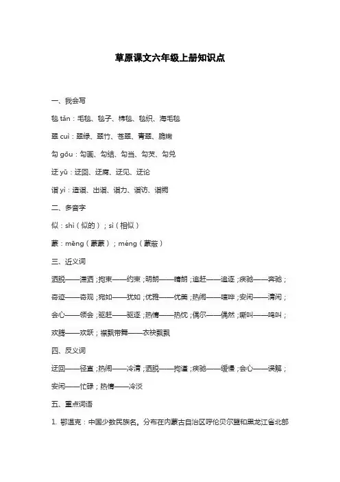 草原课文六年级上册知识点