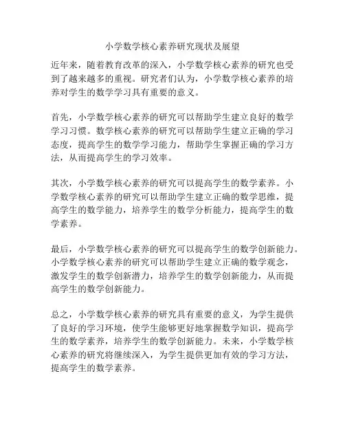 小学数学核心素养研究现状及展望
