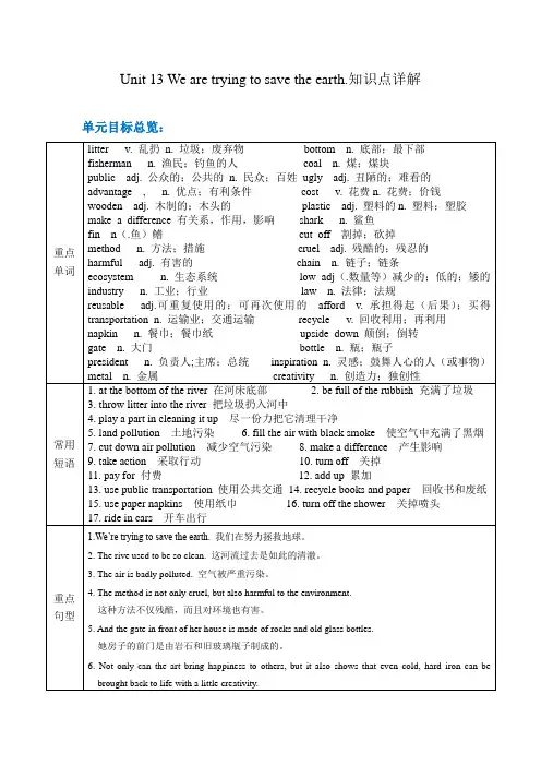 人教版 九年级unit13 We are trying to save the earth知识点详解