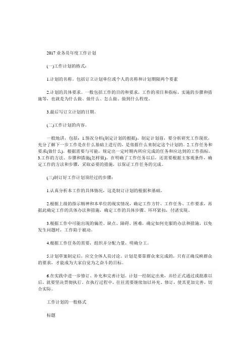 业务员2017年度工作计划