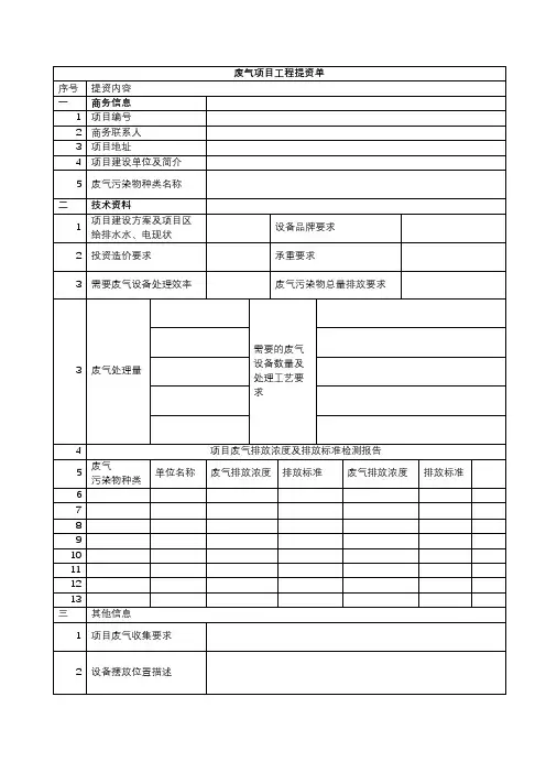 废气项目工程提资单