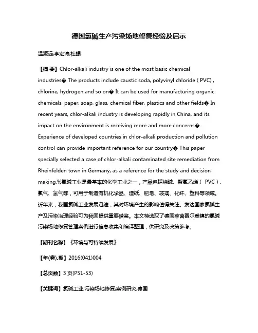 德国氯碱生产污染场地修复经验及启示