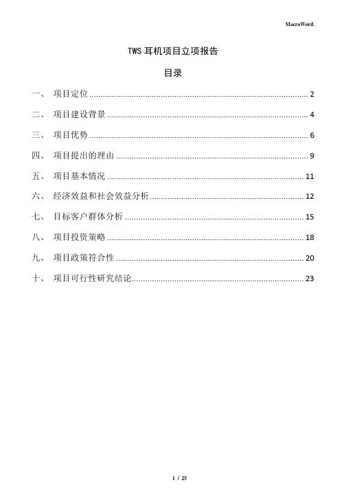 TWS耳机项目立项报告