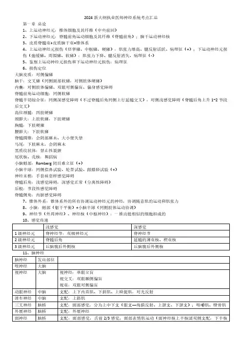 2024新大纲执业医师神经系统考点汇总