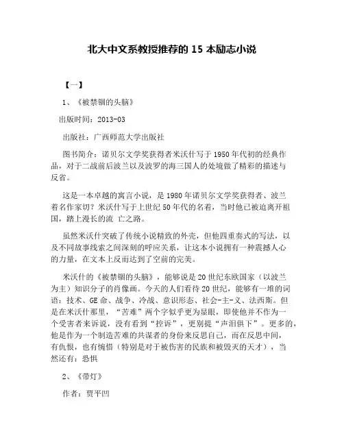 北大中文系教授推荐的15本励志小说