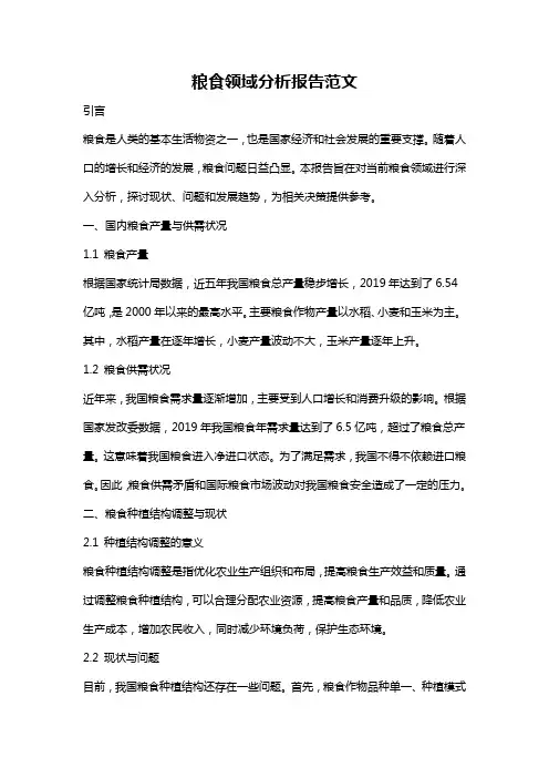 粮食领域分析报告范文