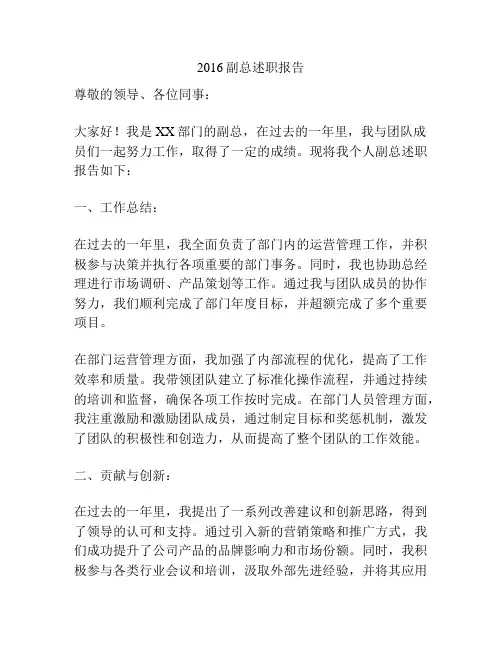 2016副总述职报告