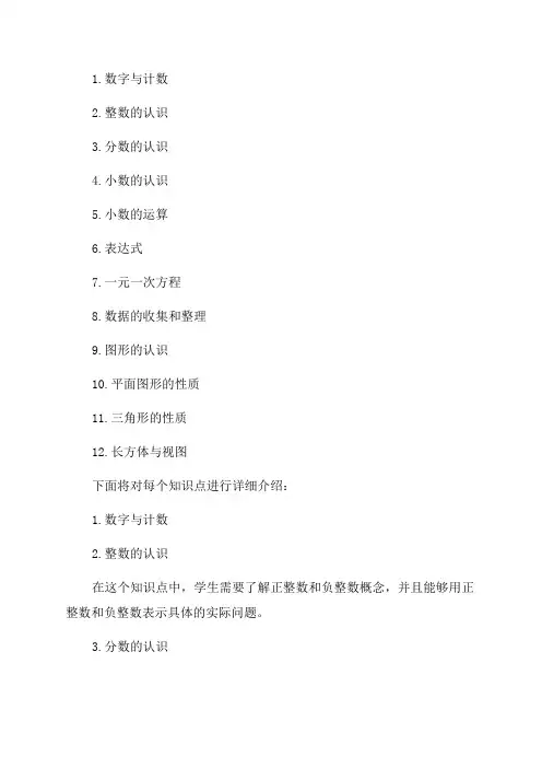 五年级上册数学知识点小报