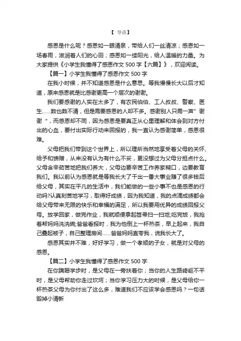 小学生我懂得了感恩作文500字【六篇】