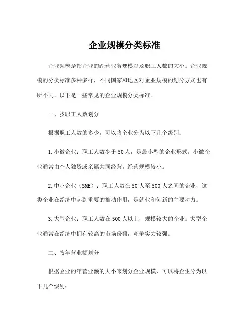 企业规模分类标准