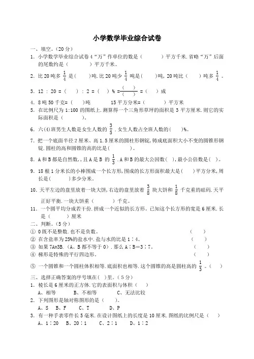 小学数学毕业综合试卷4