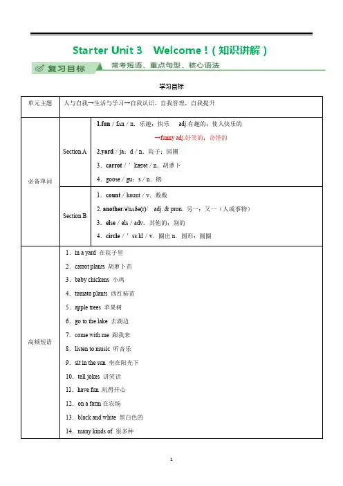 人教版初中英语新教材七年级上starterUnit3知识点归纳总结(复习必背)