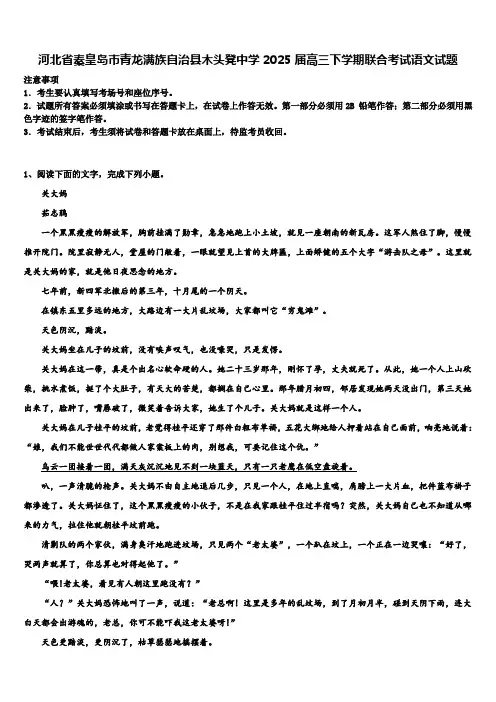 河北省秦皇岛市青龙满族自治县木头凳中学2025届高三下学期联合考试语文试题含解析