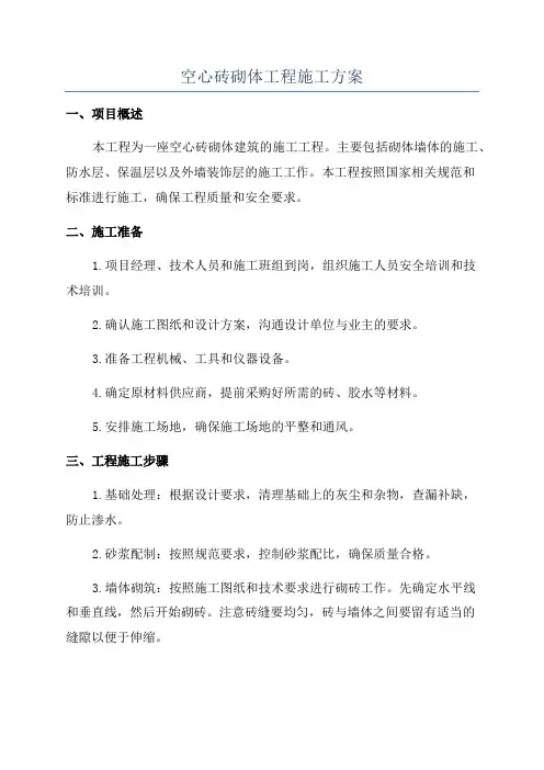 空心砖砌体工程施工方案