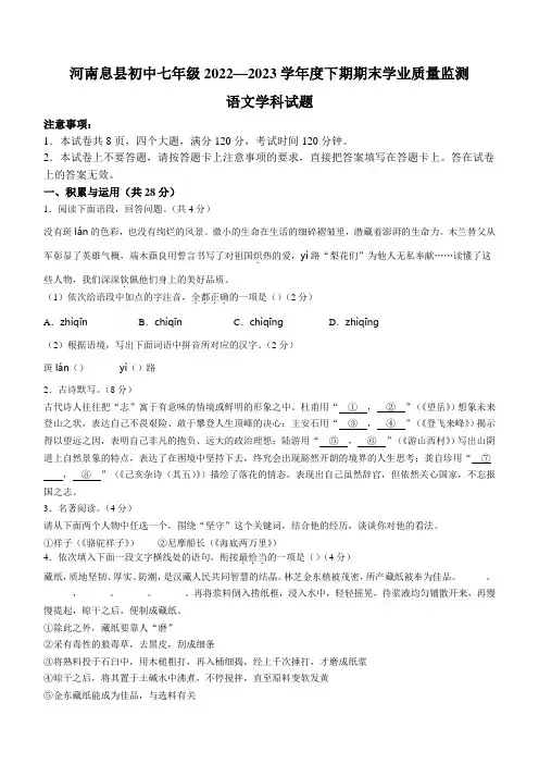 河南省信阳市息县2022-2023学年七年级下学期期末语文试题(含答案)