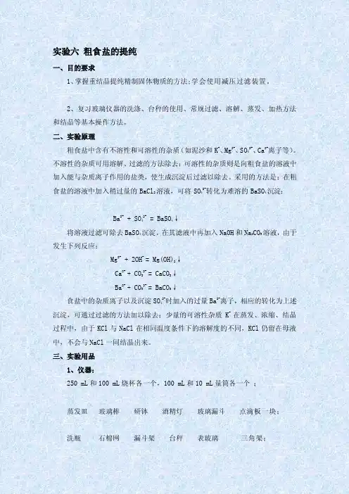 粗食盐的提纯
