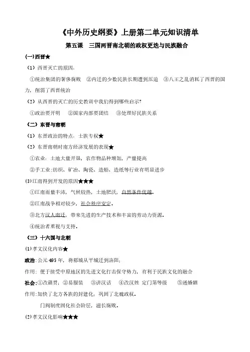 《三国两晋南北朝的民族交融与隋唐统一多民族封建国家的发展》单元知识提纲