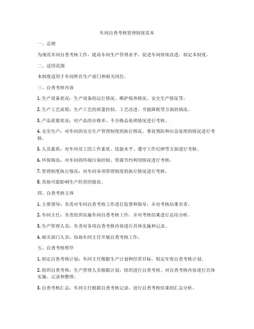 车间自查考核管理制度范本