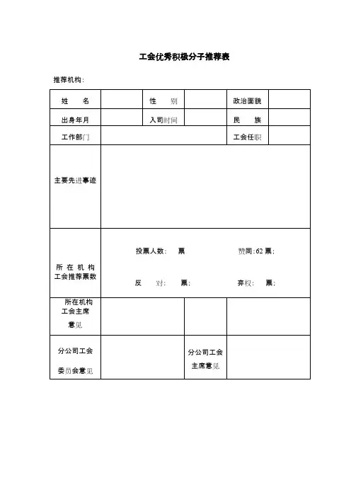 工会优秀工作者推荐表【最新】