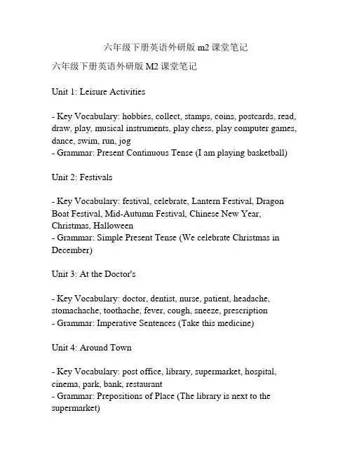 六年级下册英语外研版m2课堂笔记 2