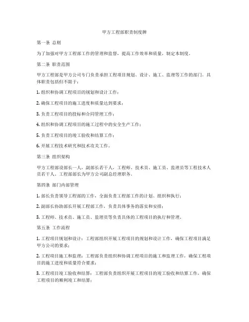 甲方工程部职责制度牌