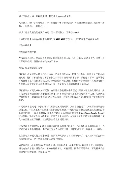 高考语文满分作文范例及解析--你是我最美的行囊
