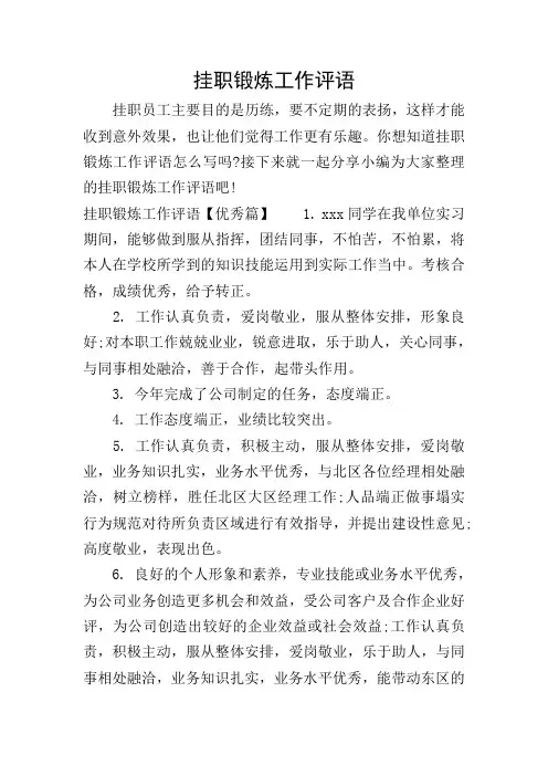 挂职锻炼工作评语