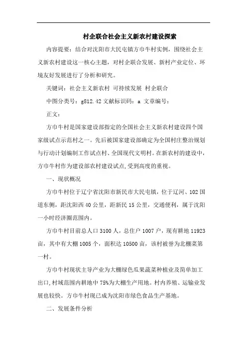村企联合社会主义新农村建设探索