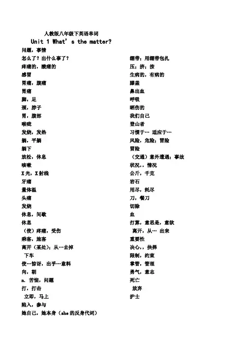 人教版八年级下册英语单词表(默写版)