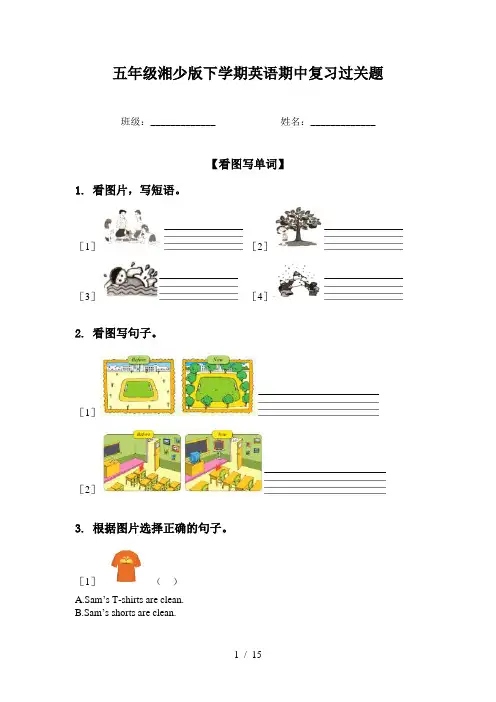 五年级湘少版下学期英语期中复习过关题