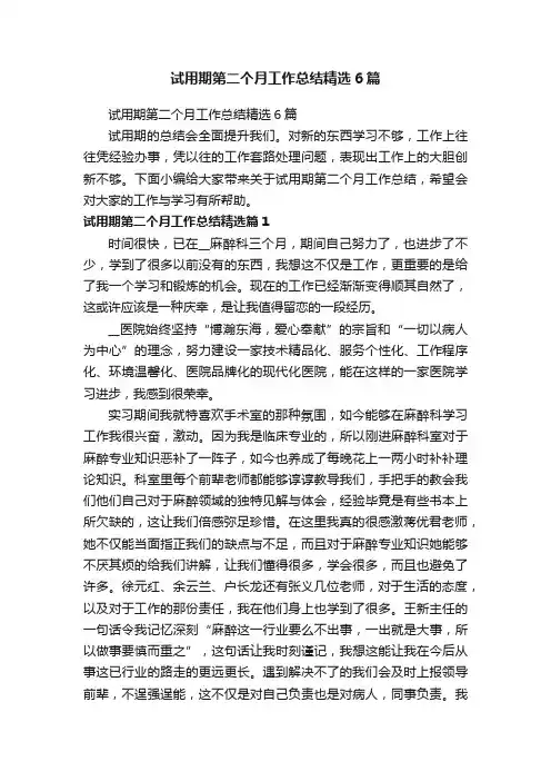 试用期第二个月工作总结精选6篇