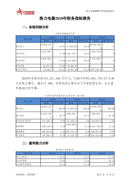 格力电器2018年财务指标报告-智泽华