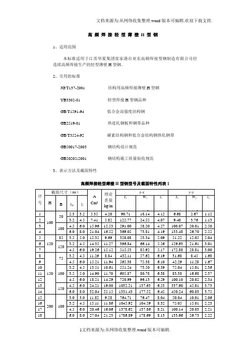 高频焊接轻型薄壁H型钢重量表[1]