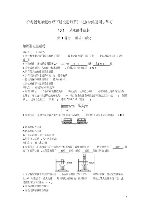 沪粤版九年级物理下册全册每节知识点总结及同步练习