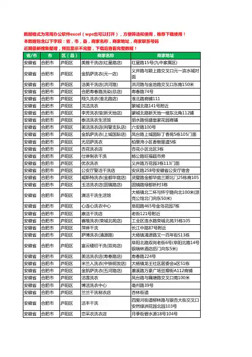 2020新版安徽省合肥市庐阳区洗衣店工商企业公司商家名录名单联系电话号码地址大全104家